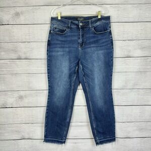 Judy Blue Slim Fit Jeans Cropped Raw Hem Women's Size 14W Stretch‎ Blue Denim